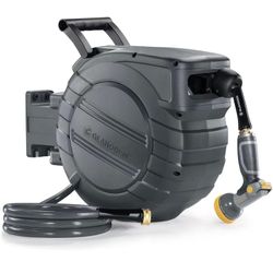 Retractable Garden Hose Reel 1/2 in x 65 ft, 2025 Upgraded Dual Ratchet Lock UV & Freeze Protection Brass Seal Slow Retraction Anti-Tangle Hose 180°Sw
