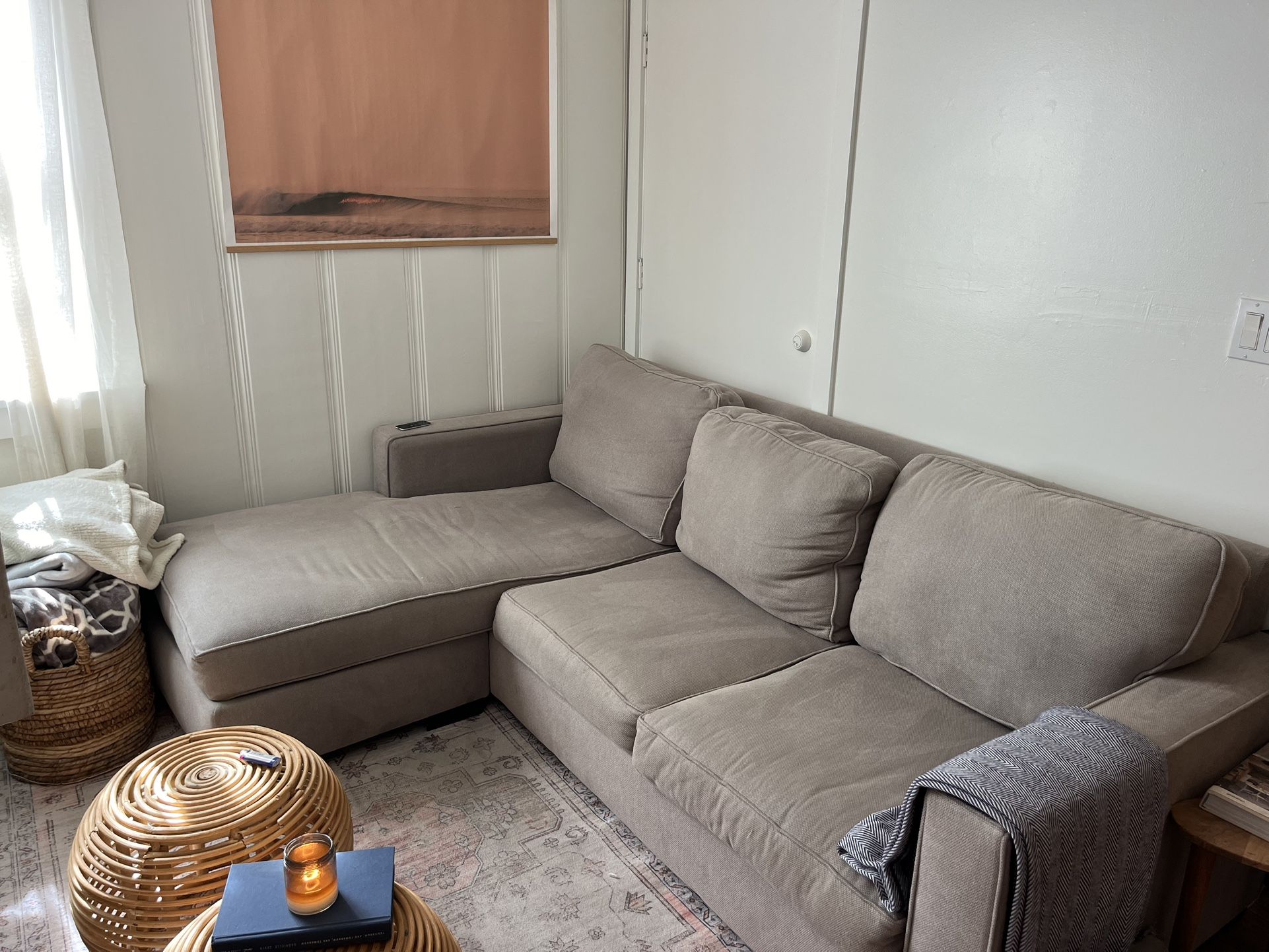 Living spaces Grey Couch With Reversible Chaise - 93"