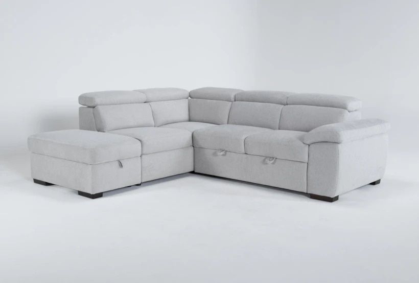 Gray Convertible Couch With Futon, Adjustable Head Rests, And Storage
