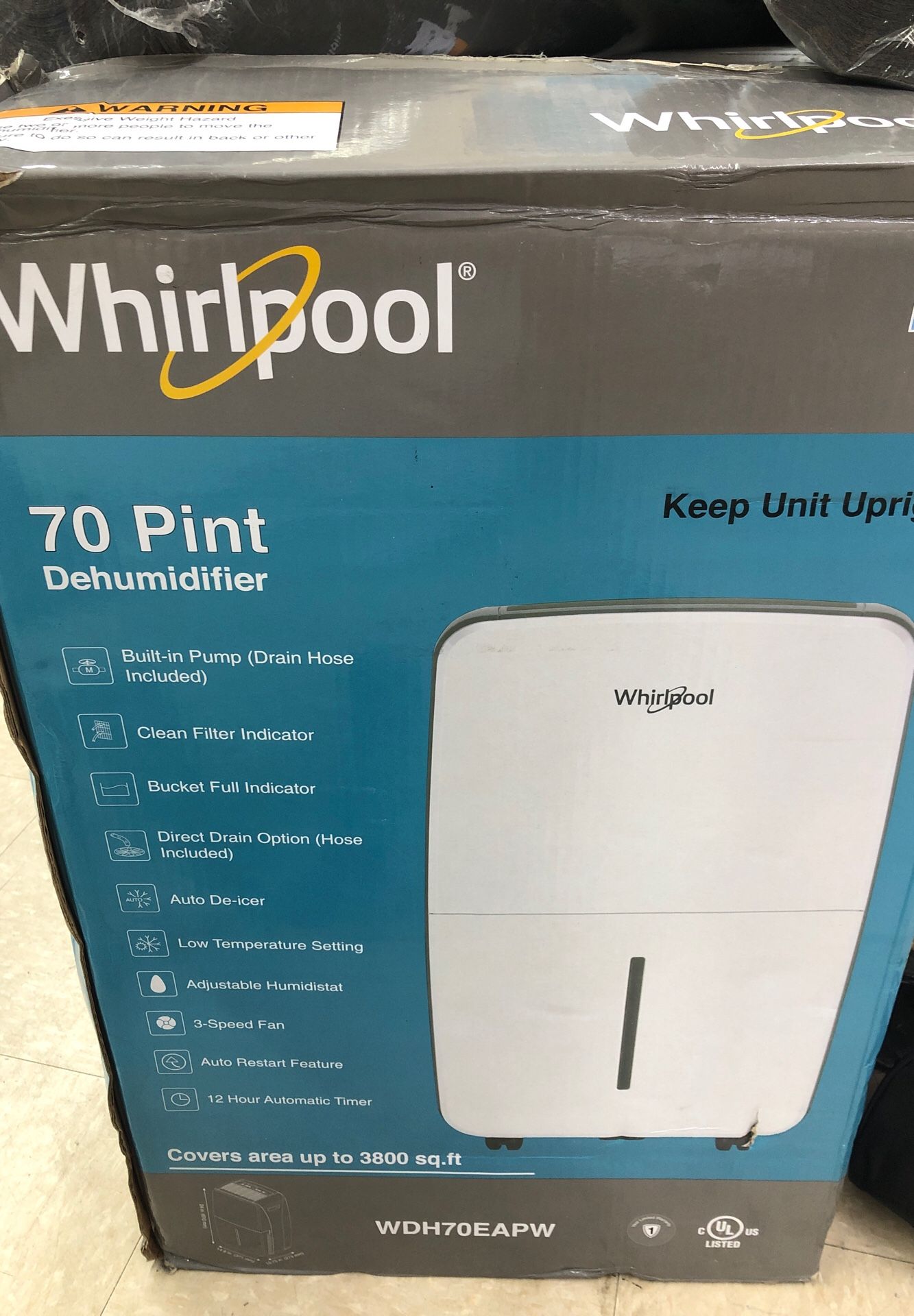 WHIRLPOOL 70 pint dehumidifier