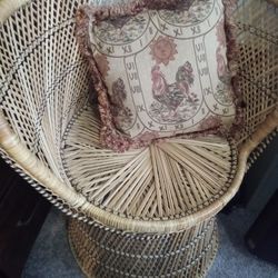 Vintage Wicker Children's Chair With Pillow