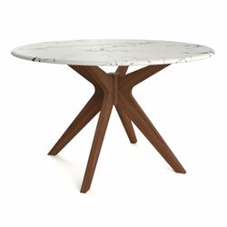 Round Faux Marble Top Dining Table Walnut Base