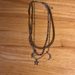 3 Layered Multicolored Necklace With Chain And Charms 