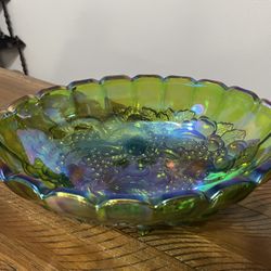 Green Carnival Glass Bowl 
