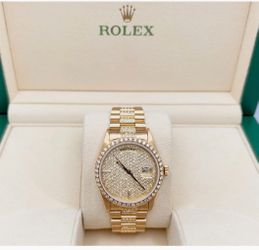 Rolex Day Date President 18038 36mm Diamond Dial Bezel Band 18k Yellow Gold