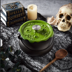6 QT Cast Iron Cauldron Pot with Green 'Bubbling' Lid