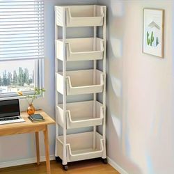 5 Tier Rolling Cart Organizer, Rolling Storage Rack with Wheels, Plastic Storages Shelving, Multifunction Kitchen Storage Organizer, Utility Rolling C