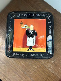 Certified International "Dinner is Served" square plate designed by Tracy Flickinger.