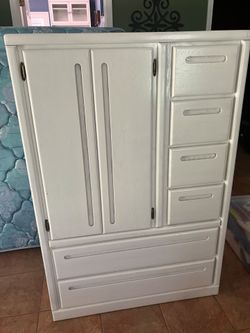 Vintage Solid Wood White Armoire Chifforobe – Wardrobe & Dresser Combo