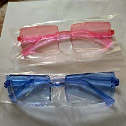 SET OF 2 PASTEL TRENDSETTER PINK &BLUE FRAMELESS RECTANGULAR GRADIENT SUNGLASSES