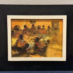 1972 Abstract Seated Figures Oil Painting by Listed Artist Edgardo Sarmiento