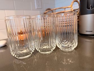 Set of 3 Ribbed Clear Glass Tumblers