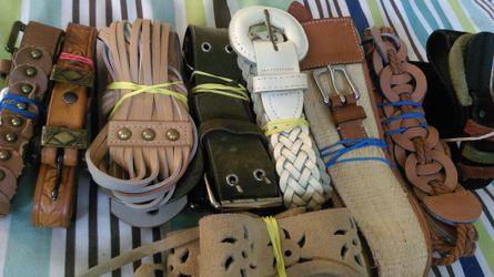 Collection of 9 ladies leather belts