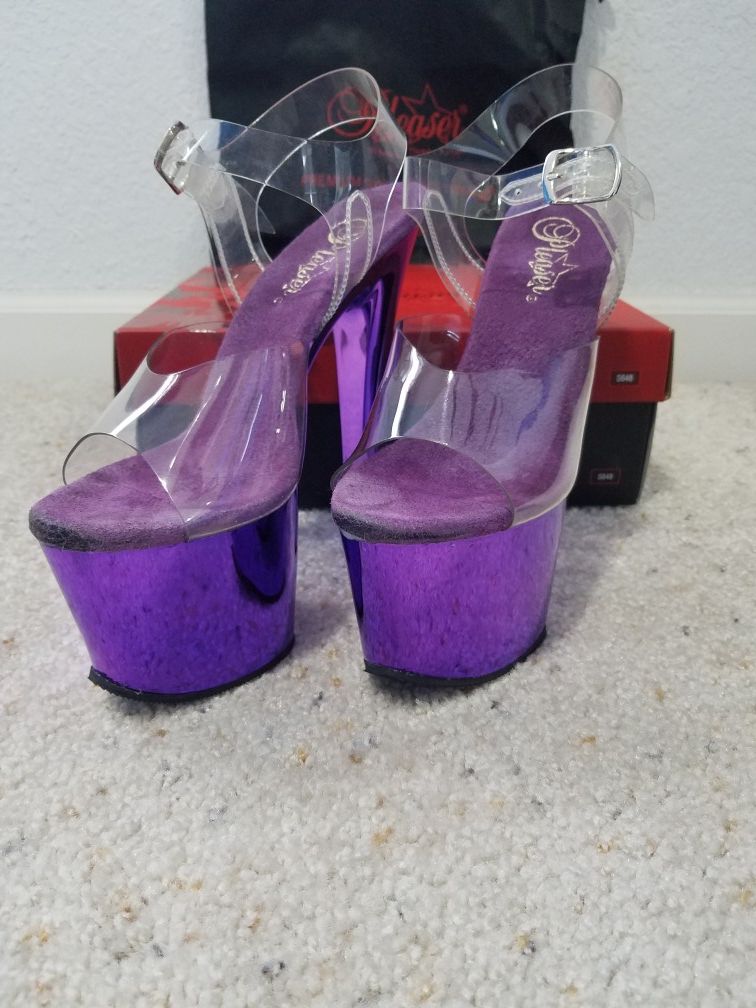 Pleaser Brand Stilletos, Purple, size 6