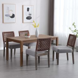 Brand New! Set of 4 Modern Trending Low Woven Rope Back Dining Chairs
