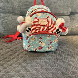 Loungefly Disney Christmas Mickey and Minnie Christmas Backpack + Matching Ears