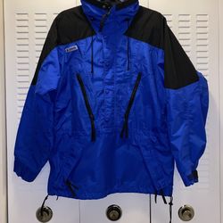Vintage Columbia Pullover Hooded Rain Ski Jacket Blue & Black Mens Size Medium