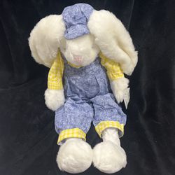 1993 Easter Bunny Rabbit Plush Blue Overalls Stuffed Animal Long Legs Ears