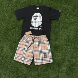 Bape Shirt And Burberry Shorts 