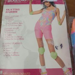 Barbie skater Barbie leotard size adult large 12-14 includes leotard, visor, elbow pads, knee pads all with original package.