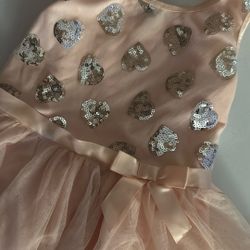 Pink With  Silver Hearts Girls Dress Size S
