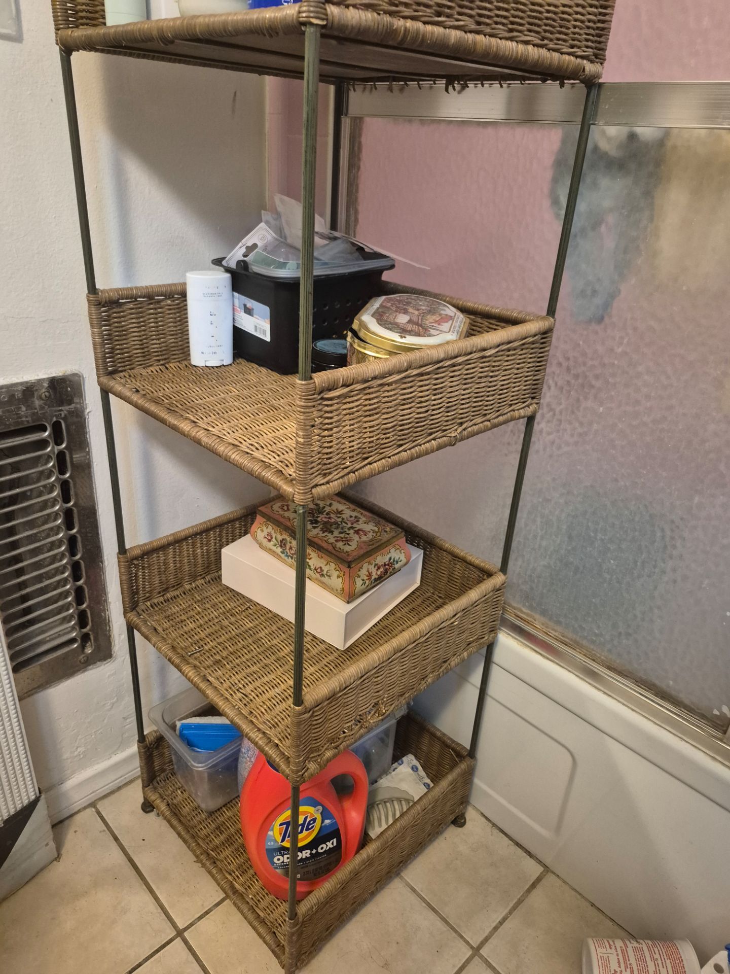 4 tier wicker shelf unit