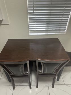 Dark Wood Dining Table with 3 Chairs and 1 bench