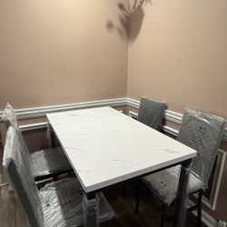 Dining Set Table Faux Marble, And 4 Chairs Velvet Modern Ergonomic