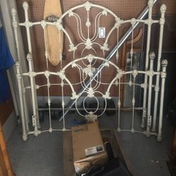 Curved Antique Metal Full Sized Bed Headboard And Footboard 