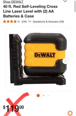 DEWALT 40 ft. Red Self-Leveling Cross Line Laser Level with (2) AA Batteries & Case
