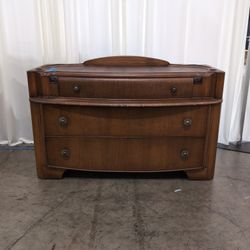 Traditional Brown Wood Three Drawer Dresser with Ornate Pulls