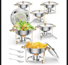 Round Stainless Steel Chafing Dish Set with Gold Accents