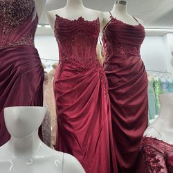 Red corset prom dress