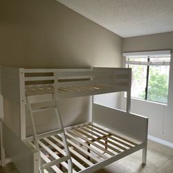 Twin/full bunk bed. Available in espresso & white. Assembly required. Assembly not included. Tax included. Free local delivery. $350 bunk bed only. $5