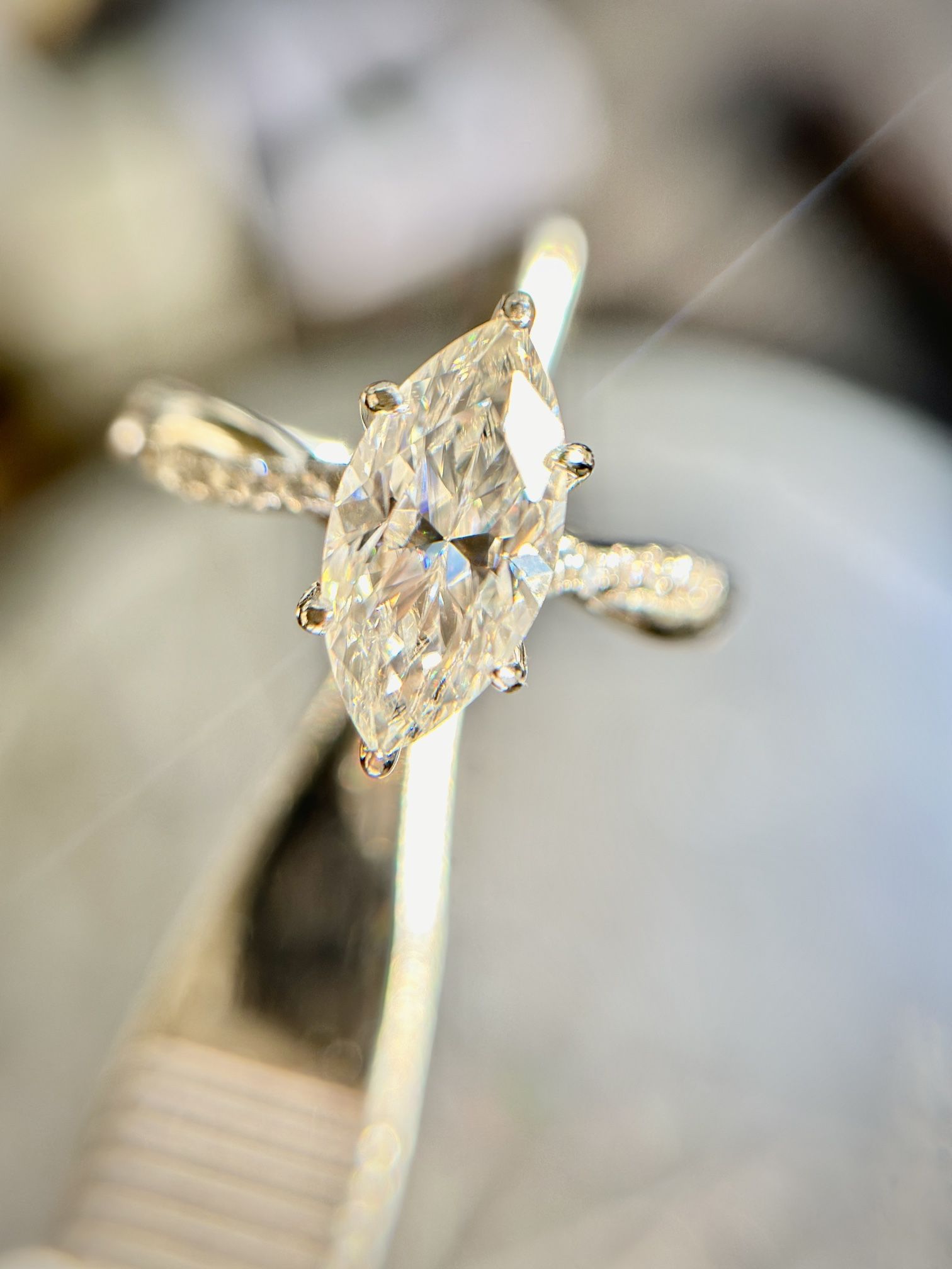 New certified 2ct S925 sterling silver marquise VVS D color moissanite ring/7