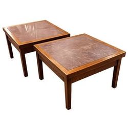 Pair of Marble Top Wood End Tables
