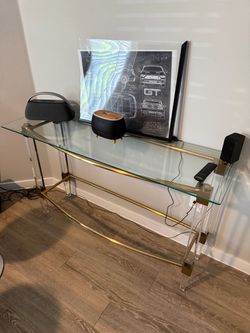 Glass Console Table with Gold Metal Frame