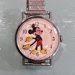 Mickey Mouse Rare 1960’s Windup 35mm Thin Vintage Wristwatch Speidel Stretch Childs Band Not Running Needs Servicing