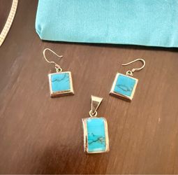 Vintage 925 Silver Turquoise 4-Piece Jewelry Set (2 Chains!)