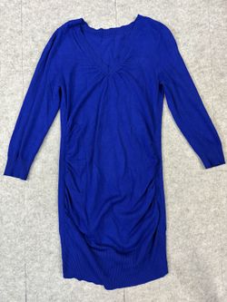 Blue V-Neck Long Sleeve Knit Tunic Dress