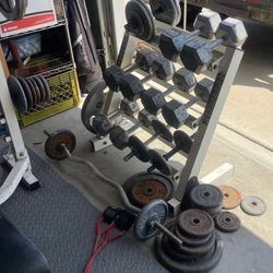 Workout Bench, Weights, Dumbbells (Sold As Set)