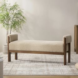 Banco de pie de cama, 51.8" Banco tapizado moderno para dormitorio, banco interior con brazos, banco de entrada con marco de madera maciza para dormit