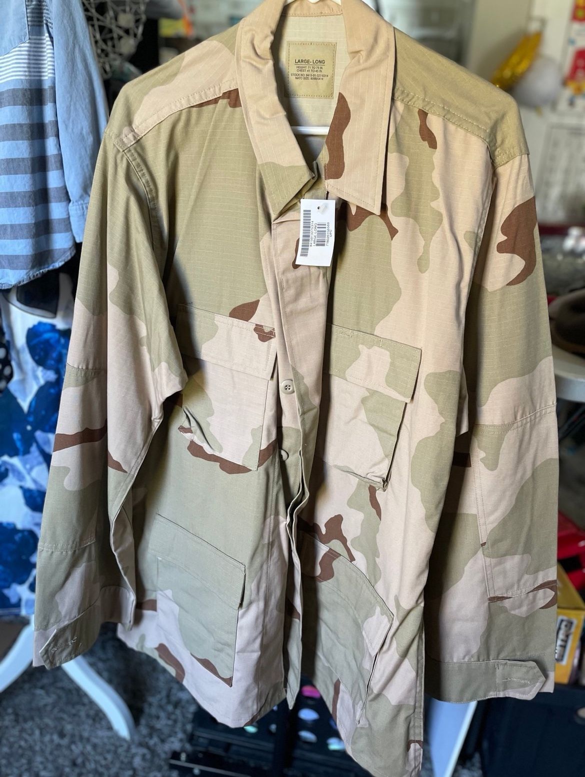 US Army Military Combat Coat Men's Large-Long In Desert Camouflage Pattern, NEW! NWT