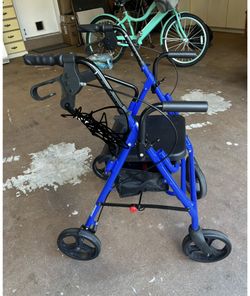 Drive Medical 795B Duet Folding Transport Wheelchair and Rollator Walker, Blue