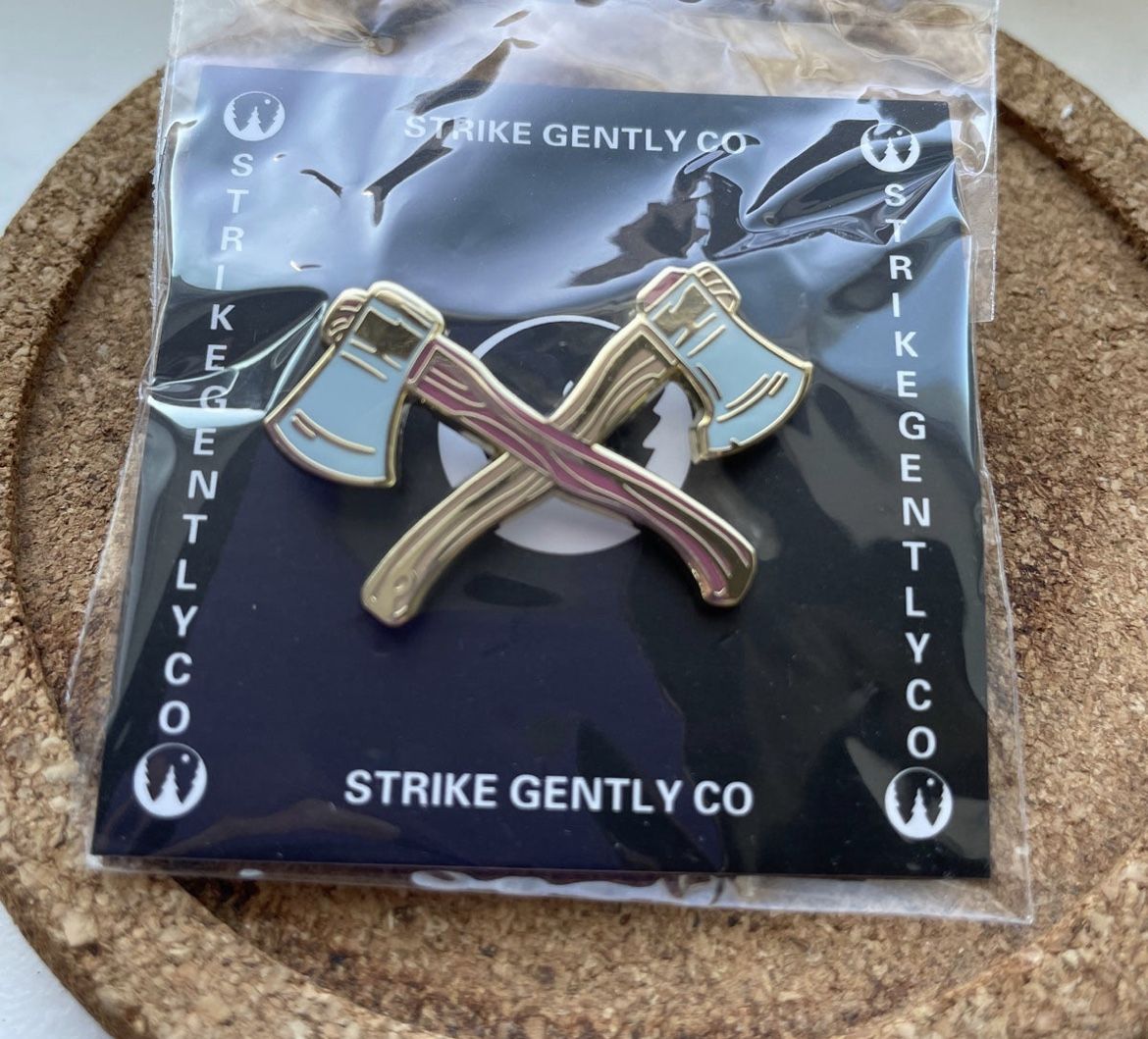 Strike Gently Double Axe Enamel Pin