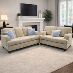 Very Comfy Beige Sofa Loveseat Couches (delivery available, details in description)