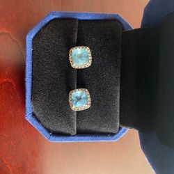 .925 Diamond And Blue Topaz Earrings