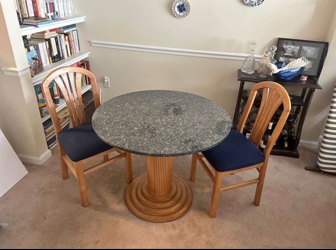 Granite top bistro table with 2 chairs