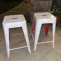 Two White Red Bar Stool Seats 