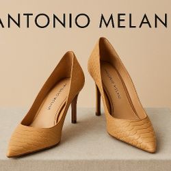 Antonio Melani Tan Embossed Leather Heels – Size 6.5 | Chic & Elegant